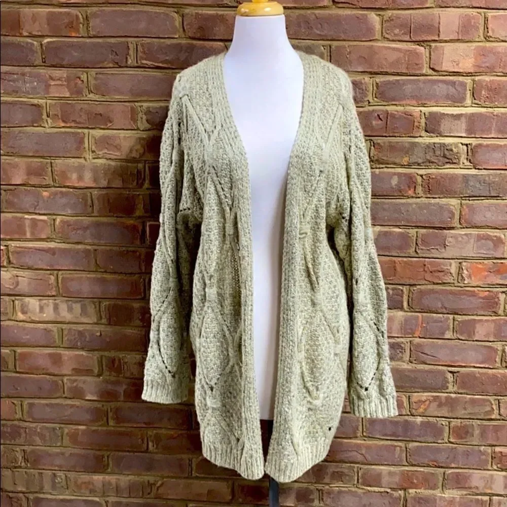POL Cable Knit Khaki Long Cardigan Size Small